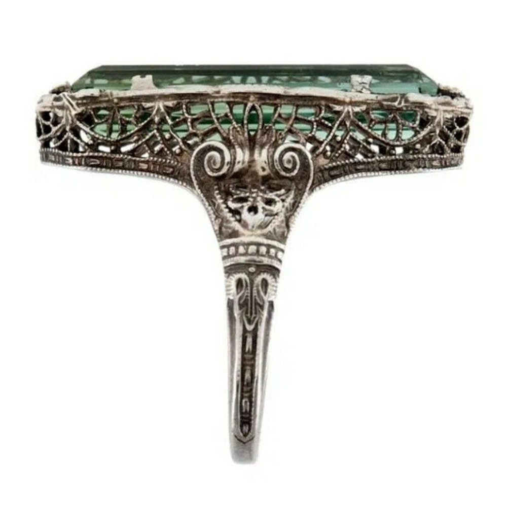 New Gorgeous Boho Vintage Look Sterling Silver Emerald Ring - Picture 3 of 7